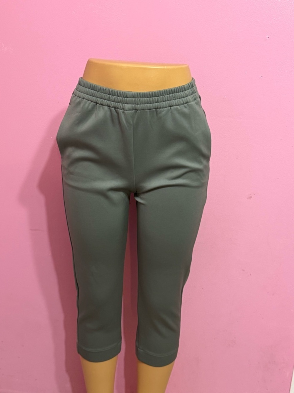 “Theory Pull-On Cropped Pants Green Size 2 Stretch Elastic Waist”